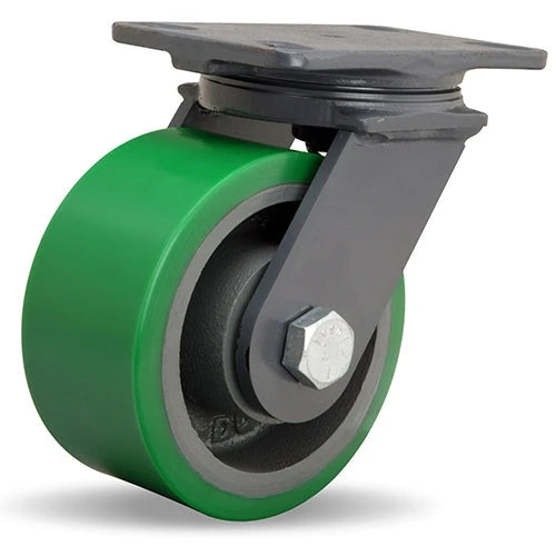 Hamilton Extended Service Swivel Caster with 6" x 3" Duralast Polyurethane (95A) on Cast Iron Wheel with 3/4" Sealed Precision Ball Bearings Hamilton