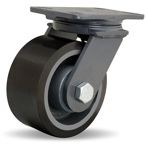 Hamilton Extended Service Swivel Caster with 6" x 3" Duralast XC Polyurethane (70D) on Cast Iron Wheel with 3/4" Sealed Precision Ball Bearings Hamilton