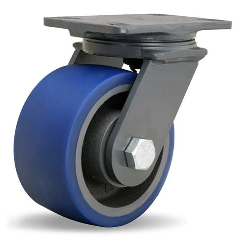 Hamilton Extended Service Swivel Caster with 6" x 3" Ergo-Glide Polyurethane (85A) on Cast Iron Wheel with 3/4" Sealed Precision Ball Bearings Hamilton