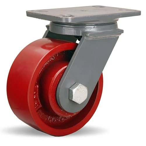 Hamilton Extended Service Swivel Caster with 6" x 2 1/2" Metal Wheel with 1" Straight Roller Bearing Hamilton