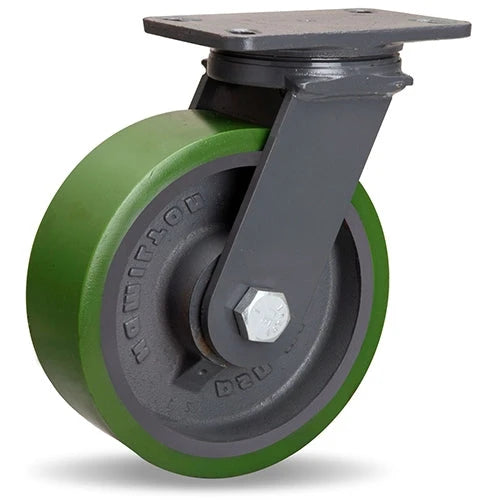 Hamilton Extended Service Swivel Caster with 8" x 3" Duralast Polyurethane (95A) on Cast Iron Wheel with 3/4" Sealed Precision Ball Bearings Hamilton
