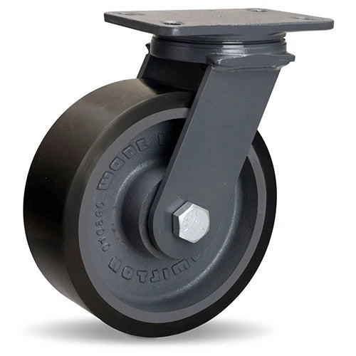 Hamilton Extended Service Swivel Caster with 8" x 3" Duralast XC Polyurethane (70D) on Cast Iron Wheel with 3/4" Sealed Precision Ball Bearings Hamilton
