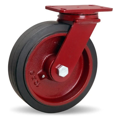 Hamilton ForgeMaster Swivel Caster with 10" x 2 1/2" Mold-On Rubber (70A) on Cast Iron Wheel with 1" Straight Roller Bearing Hamilton