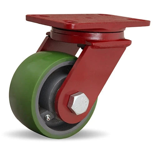 Hamilton ForgeMaster Swivel Caster with 5" x 2 1/2" Duralast Polyurethane (95A) on Cast Iron Wheel with 1" Straight Roller Bearing Hamilton