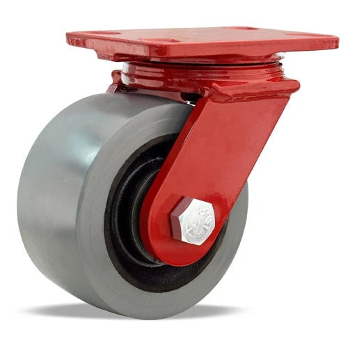 Hamilton ForgeMaster Swivel Caster with 6" x 3" DuraGlide 1" thick Polyurethane (95A) on Cast Iron Wheel with 3/4" Sealed Precision Ball Bearings Hamilton