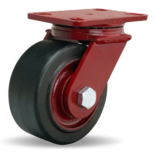 Hamilton ForgeMaster Swivel Caster with 6" x 3" Mold-On Rubber (70A) on Cast Iron Wheel with 1" Straight Roller Bearing Hamilton