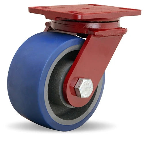 Hamilton ForgeMaster Swivel Caster with 6" x 3" Ergo-Glide Polyurethane (85A) on Cast Iron Wheel with 3/4" Sealed Precision Ball Bearings Hamilton