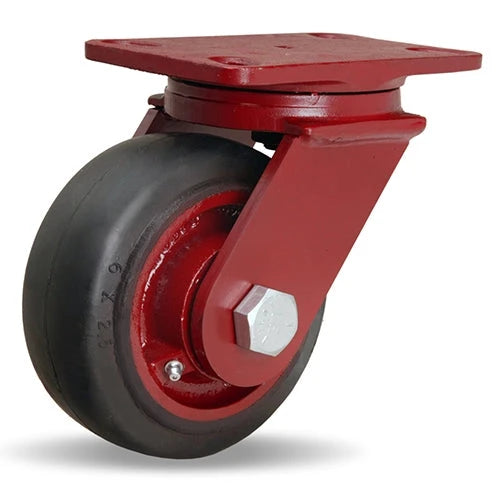 Hamilton ForgeMaster Swivel Caster with 6" x 2 1/2" Mold-On Rubber (70A) on Cast Iron Wheel with 1" Straight Roller Bearing Hamilton