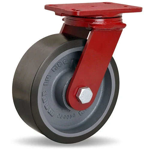 Hamilton ForgeMaster Swivel Caster with 8" x 3" Duralast XC Polyurethane (70D) on Cast Iron Wheel with 3/4" Sealed Precision Ball Bearings Hamilton