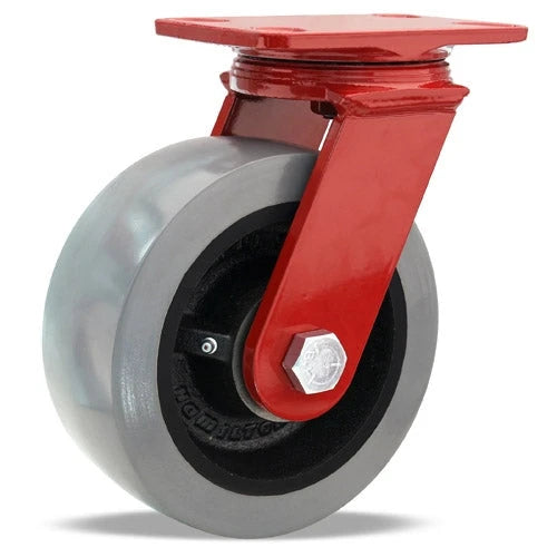 Hamilton ForgeMaster Swivel Caster with 8" x 3" DuraGlide 1" thick Polyurethane (95A) on Cast Iron Wheel with 3/4" Sealed Precision Ball Bearings Hamilton