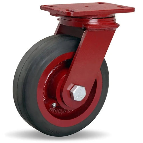 Hamilton ForgeMaster Swivel Caster with 8" x 2 1/2" Mold-On Rubber (70A) on Cast Iron Wheel with 1" Straight Roller Bearing Hamilton