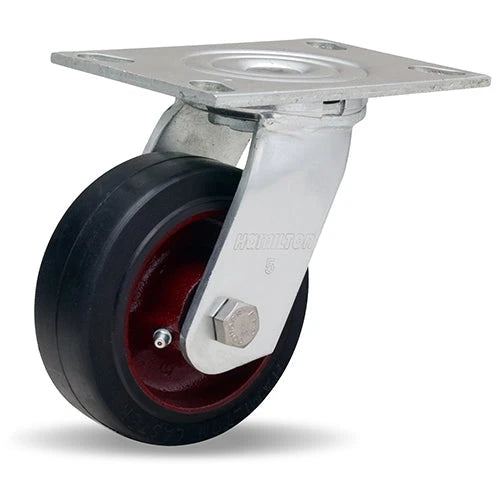 Hamilton S-GS-5R General Service Swivel Caster - 5" Mold-On Rubber Wheel on Cast Iron, Ideal for Industrial Use Hamilton
