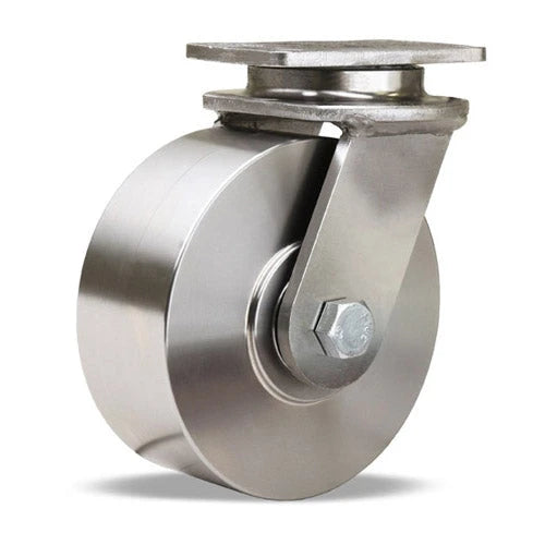 Hamilton High Heat Stainless Steel Caster - 5" x 2" Forged Steel Wheel, 750° F Rated, Kingpinless HENS Swivel Caster with Precision Bearings Hamilton