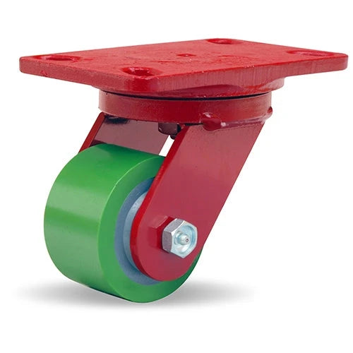 Hamilton Heavy Service Swivel Caster with 3 1/4" x 2" Duralast Polyurethane (95A) on Cast Iron Wheel with 3/4" Straight Roller Bearing Hamilton