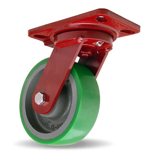 Hamilton Heavy Service Swivel Caster with 6" x 2" Duralast Polyurethane (95A) on Cast Iron Wheel with 1/2" Sealed Precision Ball Bearings Hamilton