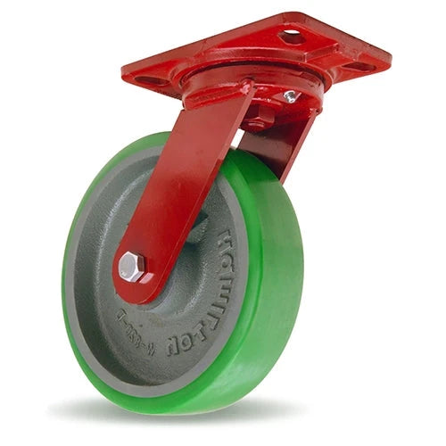 Hamilton Heavy Service Swivel Caster with 8" x 2" Duralast Polyurethane (95A) on Cast Iron Wheel with 1/2" Sealed Precision Ball Bearings Hamilton