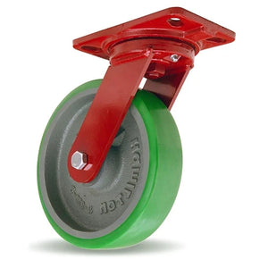Hamilton Heavy Service Swivel Caster with 8" x 2" Duralast Polyurethane (95A) on Cast Iron Wheel with 1/2" Sealed Precision Ball Bearings Hamilton