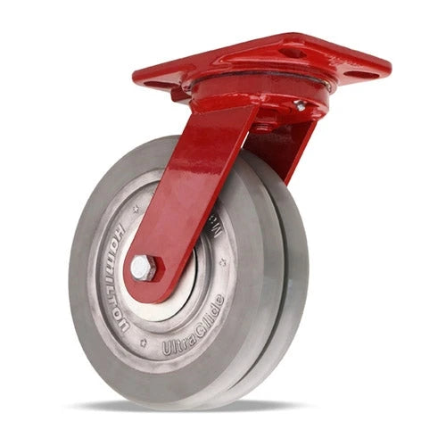 Hamilton Heavy Service Swivel Caster with 8" x 2" UltraGlide (95A) Twin Wheel Grey Tread on Aluminum Core with 3/4" Sealed Precision Ball Bearings Hamilton