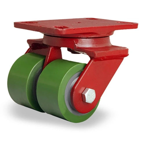 Hamilton Heavy Service Dual-Wheel Swivel Caster with 3 1/4" x 2" Duralast® Polyurethane (95A) on Cast Iron Wheels with 3/4" Straight Roller Bearings - 1,150 lbs Capacity Hamilton