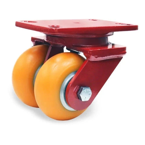 Hamilton Heavy Service Dual-Wheel Swivel Caster with 4" x 2" Ergo-Tech™ Polyurethane (87A) on Cast Iron Wheels with 1/2" Sealed Precision Ball Bearings CasterHQ
