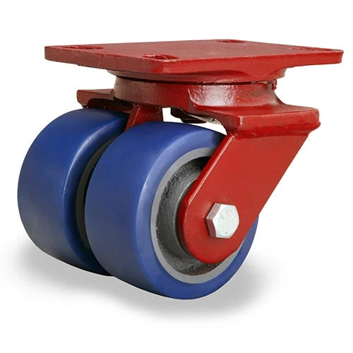 Hamilton Heavy Service Dual-Wheel Swivel Caster with 4" x 2" Ergo-Glide Polyurethane (85A) on Cast Iron Wheels with 1/2" Sealed Precision Ball Bearings Hamilton