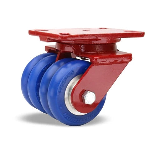 Hamilton 1300 lbs. Load Capacity Heavy Service Dual-Wheel Swivel Caster - 4"x2" UltraGlide Ergo Polyurethane on Aluminum Core Twin Wheels with 1/2" Sealed Precision Ball Bearings Hamilton