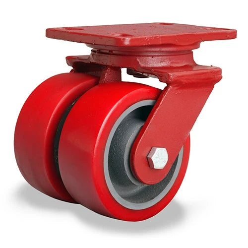 Hamilton Heavy Service Dual-Wheel Swivel Caster with 4" x 2" Ultralast™ Premium Polyurethane (95A) on Cast Iron Wheels with 1/2" Sealed Precision Ball Bearings - 1,300 lbs Capacity Hamilton