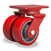 Hamilton Heavy Service Dual-Wheel Swivel Caster with 4" x 2" Ultralast™ Premium Polyurethane (95A) on Cast Iron Wheels with 1/2" Sealed Precision Ball Bearings - 1,300 lbs Capacity CasterHQ