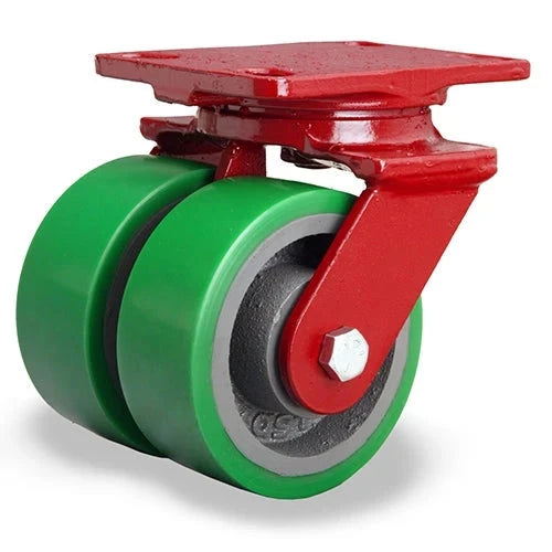 Hamilton Heavy Service Dual-Wheel Swivel Caster with 5" x 2" Duralast® Polyurethane (95A) on Cast Iron Wheels with 1/2" Sealed Precision Ball Bearings - 1,800 lbs Capacity CasterHQ