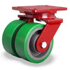 Hamilton Heavy Service Dual-Wheel Swivel Caster with 5" x 2" Duralast® Polyurethane (95A) on Cast Iron Wheels with 1/2" Sealed Precision Ball Bearings - 1,800 lbs Capacity CasterHQ