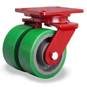 Hamilton Heavy Service Dual-Wheel Swivel Caster with 5" x 2" Duralast® Polyurethane (95A) on Cast Iron Wheels with 1/2" Sealed Precision Ball Bearings - 1,800 lbs Capacity CasterHQ