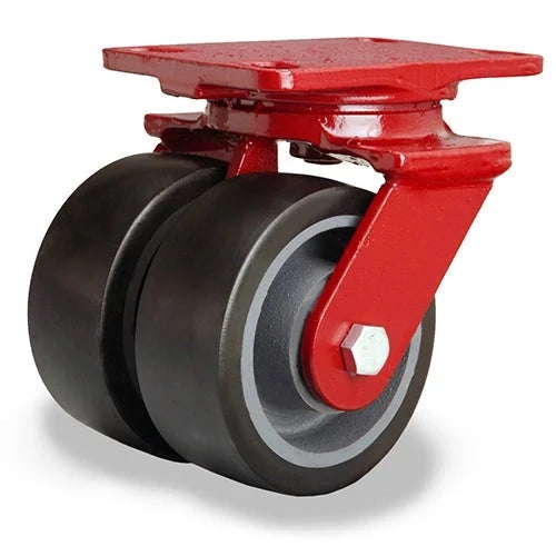 Hamilton Heavy Service Dual-Wheel Swivel Caster with 5" x 2" Duralast XC® Polyurethane (70D) on Cast Iron Wheels with 1/2" Sealed Precision Ball Bearings CasterHQ