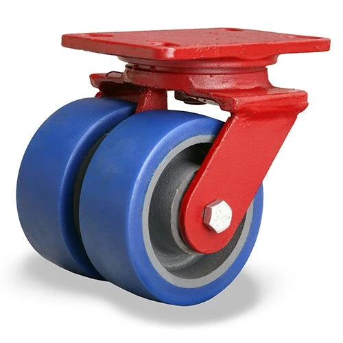 Hamilton Heavy Service Dual-Wheel Swivel Caster with 5" x 2" Ergo-Glide Polyurethane (85A) on Cast Iron Wheels with 1/2" Sealed Precision Ball Bearings - 1,500 lbs Capacity Hamilton