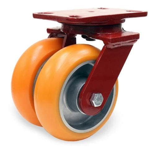Hamilton Heavy Service Dual-Wheel Swivel Caster with 6" x 2" Ergo-Tech Polyurethane (87A) on Cast Iron Wheels with 1/2" Sealed Precision Ball Bearings - 1,800 lbs Capacity Hamilton