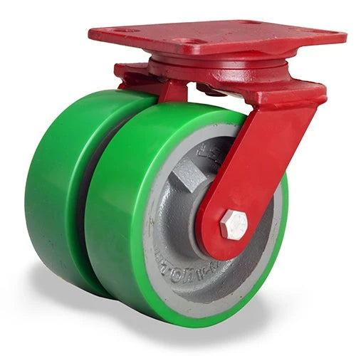 Hamilton Heavy Service Dual-Wheel Swivel Caster with 6" x 2" Duralast® Polyurethane (95A) on Cast Iron Wheels with 1/2" Sealed Precision Ball Bearings - 2,100 lbs Capacity Hamilton
