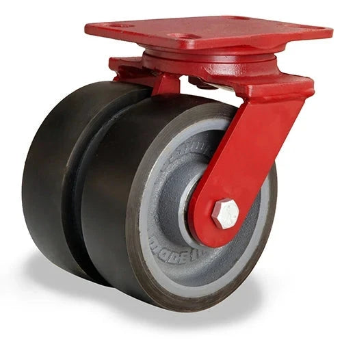 Hamilton Heavy Service Dual-Wheel Swivel Caster with 6" x 2" Duralast XC® Polyurethane (70D) on Cast Iron Wheels with 1/2" Sealed Precision Ball Bearings - 2,400 lbs Capacity CasterHQ