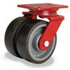 Hamilton Heavy Service Dual-Wheel Swivel Caster with 6" x 2" Duralast XC® Polyurethane (70D) on Cast Iron Wheels with 1/2" Sealed Precision Ball Bearings - 2,400 lbs Capacity CasterHQ