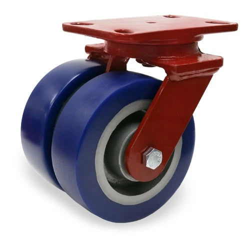 Hamilton Heavy Service Dual-Wheel Swivel Caster with 6" x 2" Ergo-Glide XT Polyurethane (85A) on Cast Iron Wheels with 1/2" Sealed Precision Ball Bearings - 2,300 lbs Capacity Hamilton
