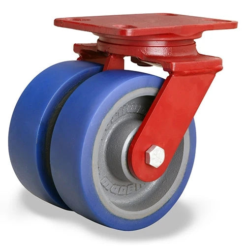 Hamilton Heavy Service Dual-Wheel Swivel Caster with 6" x 2" Ergo-Glide Polyurethane (85A) on Cast Iron Wheels with 1/2" Sealed Precision Ball Bearings - 1,700 lbs Capacity Hamilton