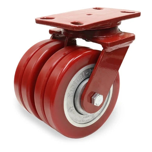 Hamilton Heavy Service Dual-Wheel Swivel Caster with 6" x 2" Swivel-EAZ® Polyurethane on Aluminum Core Twin Wheels with 1/2" Sealed Precision Ball Bearings - 2,500 LBS Capacity Hamilton