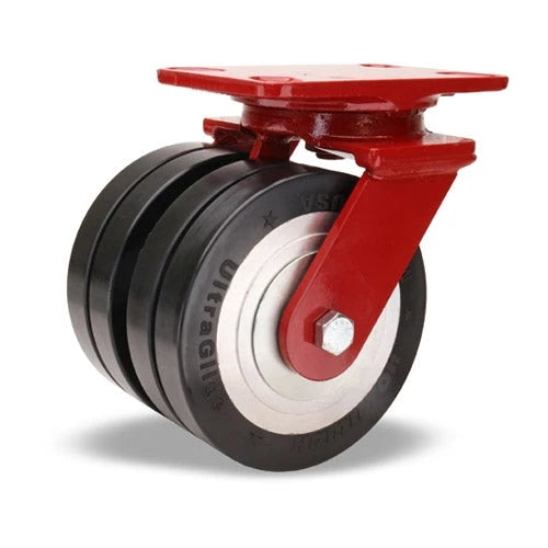 Hamilton Heavy Service Dual-Wheel Swivel Caster with 6" x 2" UltraGlide XC Polyurethane on Aluminum Core Twin Wheels with 1/2" Sealed Precision Ball Bearings Hamilton