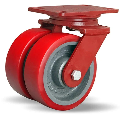 Hamilton Heavy Service Dual-Wheel Swivel Caster with 6" x 2" Ultralast™ Premium Polyurethane (95A) on Forged Steel Wheels with 1/2" Sealed Precision Ball Bearings - 2,100 lbs Capacity Hamilton