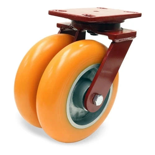 Hamilton Heavy Service Dual-Wheel Swivel Caster with 8" x 2" Ergo-Tech™ Polyurethane (87A) on Cast Iron Wheels with 1/2" Sealed Precision Ball Bearings - 2,100 lbs Capacity CasterHQ