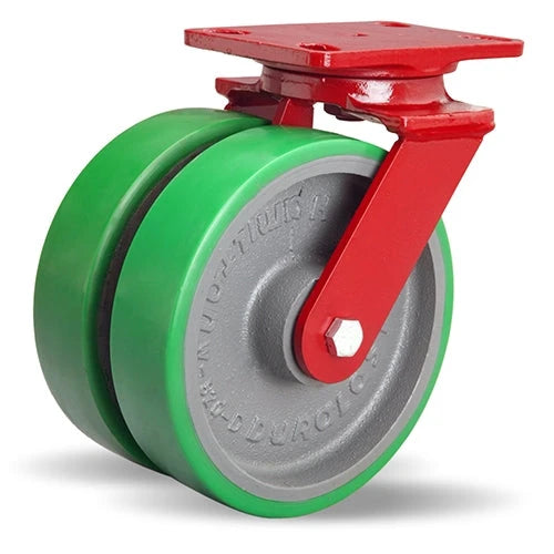 Hamilton Heavy Service Dual-Wheel Swivel Caster with 8" x 2" Duralast® Polyurethane (95A) on Cast Iron Wheels with 1/2" Sealed Precision Ball Bearings - 2,700 LBS Capacity Hamilton