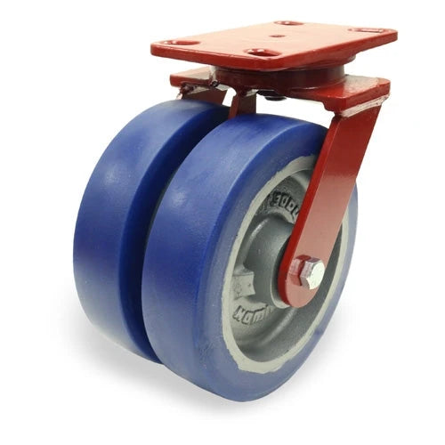 Hamilton Heavy Service Dual-Wheel Swivel Caster with 8" x 2" Ergo-Glide XT Polyurethane (85A) on Cast Iron Wheels with 1/2" Sealed Precision Ball Bearings - 2,900 lbs Capacity Hamilton