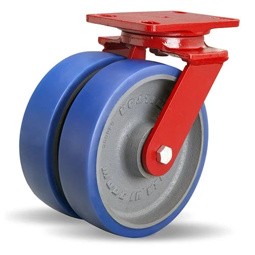Hamilton Heavy Service Dual-Wheel Swivel Caster with 8" x 2" Ergo-Glide Polyurethane (85A) on Cast Iron Wheels with 1/2" Sealed Precision Ball Bearings - 2,100 lbs Capacity Hamilton