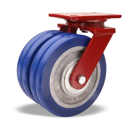 Hamilton Heavy Service Dual-Wheel Swivel Caster with 8" x 2" UltraGlide Ergo Polyurethane on Aluminum Core Twin Wheels with 1/2" Sealed Precision Ball Bearings Hamilton