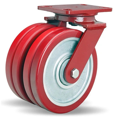 Hamilton Heavy Service Dual-Wheel Swivel Caster with 8" x 2" Swivel-EAZ® Polyurethane on Aluminum Core Twin Wheels with 1/2" Sealed Precision Ball Bearings - 3,000 LBS Capacity Hamilton