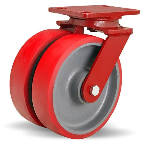 Hamilton Heavy Service Dual-Wheel Swivel Caster with 8" x 2" Ultralast™ Premium Polyurethane (95A) on Cast Iron Wheels with 1/2" Sealed Precision Ball Bearings - 2,700 lbs Capacity Hamilton