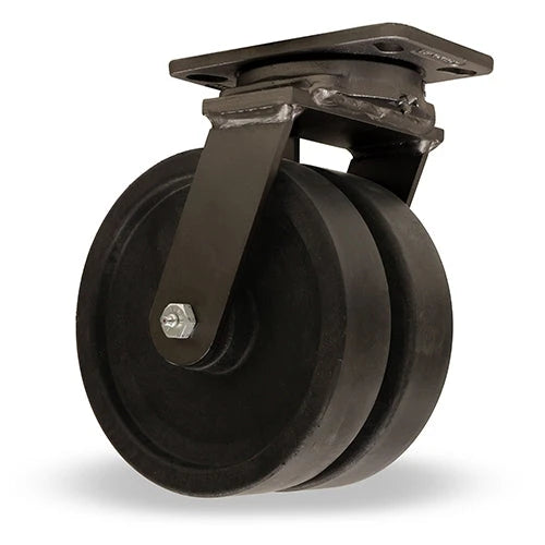 Hamilton 8" Stainless Steel Swivel Caster - Dual-Wheel HSK2 Inferno Series - 2400 lbs Load Capacity @ 550°F, 1200 lbs @ 750°F - 1/2" HH Precision Shielded Ball Bearings Hamilton
